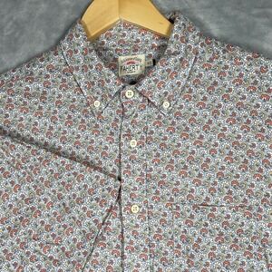 Faherty Brand Men Medium Blue Orange Micro Floral Short Sleeve Button Down Shirt